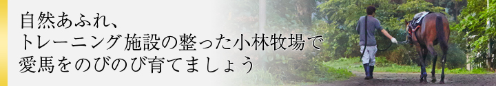 自然あふれ、トレーニング施設の整った小林牧場で愛馬をのびのび育てましょう